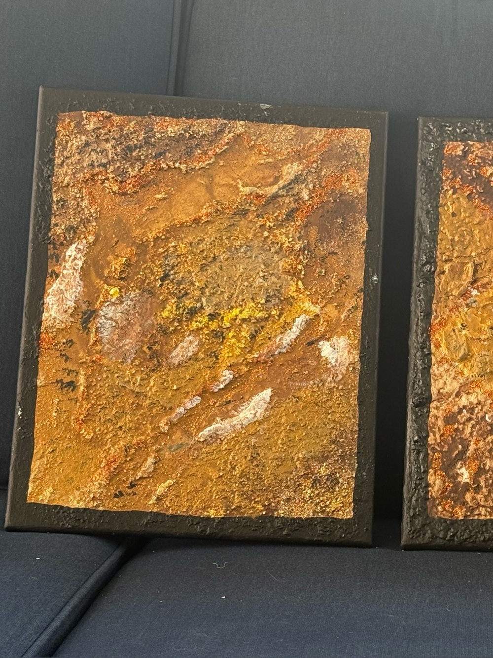 Abstract Textured Wall Art Pair in Gold and Brown